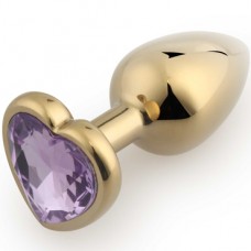 Малая анальная пробка с кристаллом в форме сердца золотой, фиолетовый 
